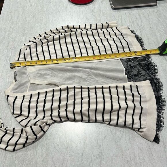 Neiman Marcus Women’s Cashmere Wool Silk Striped Open Front Lace Cardigan Size S - Picture 13 of 15